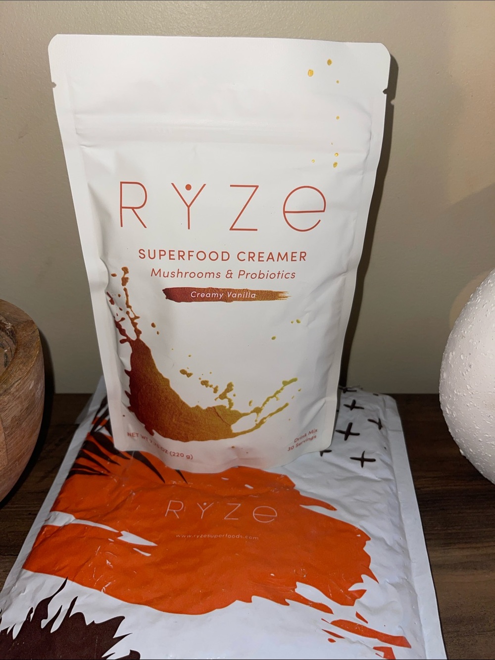& Other Stories White and Orange Ryze Superfood Creamer Packaging